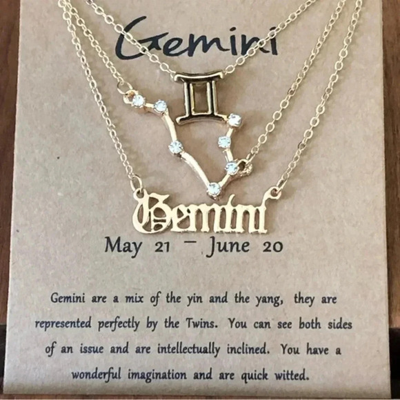 Gemini Horoscope 3 Rose Gold Tone Stone Faux Zodiac Astrology Necklaces New - Picture 1 of 3